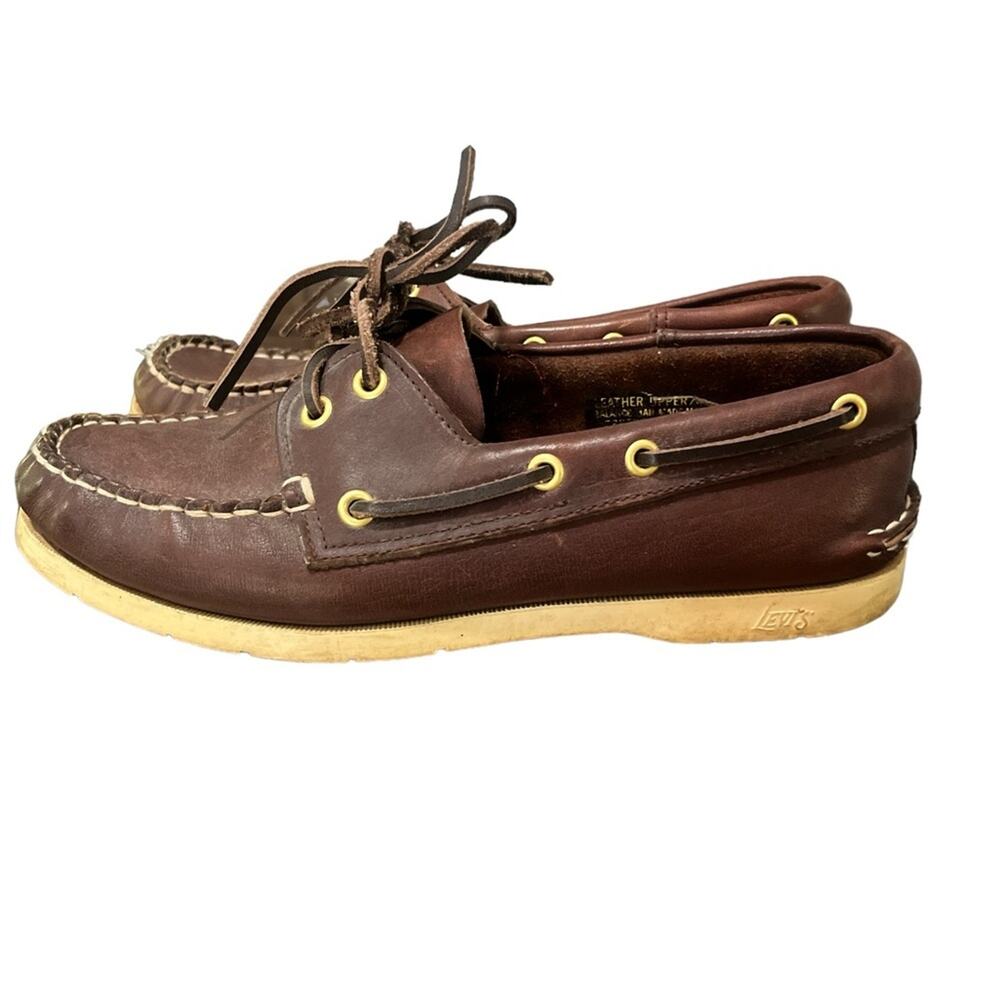 Vtg Levi’s Brown Leather Deck Loafer Slip On Preppy Old Money Boat Shoe Mens 8